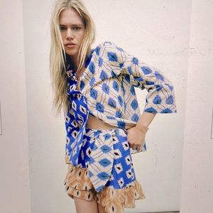 Zara printed shirt and sarong wrap skirt set